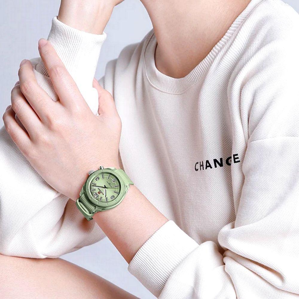 Relógio De Pulso Feminino Quartzo Pulseira Silicone à Prova D´água Casual Analógico Verde - 3