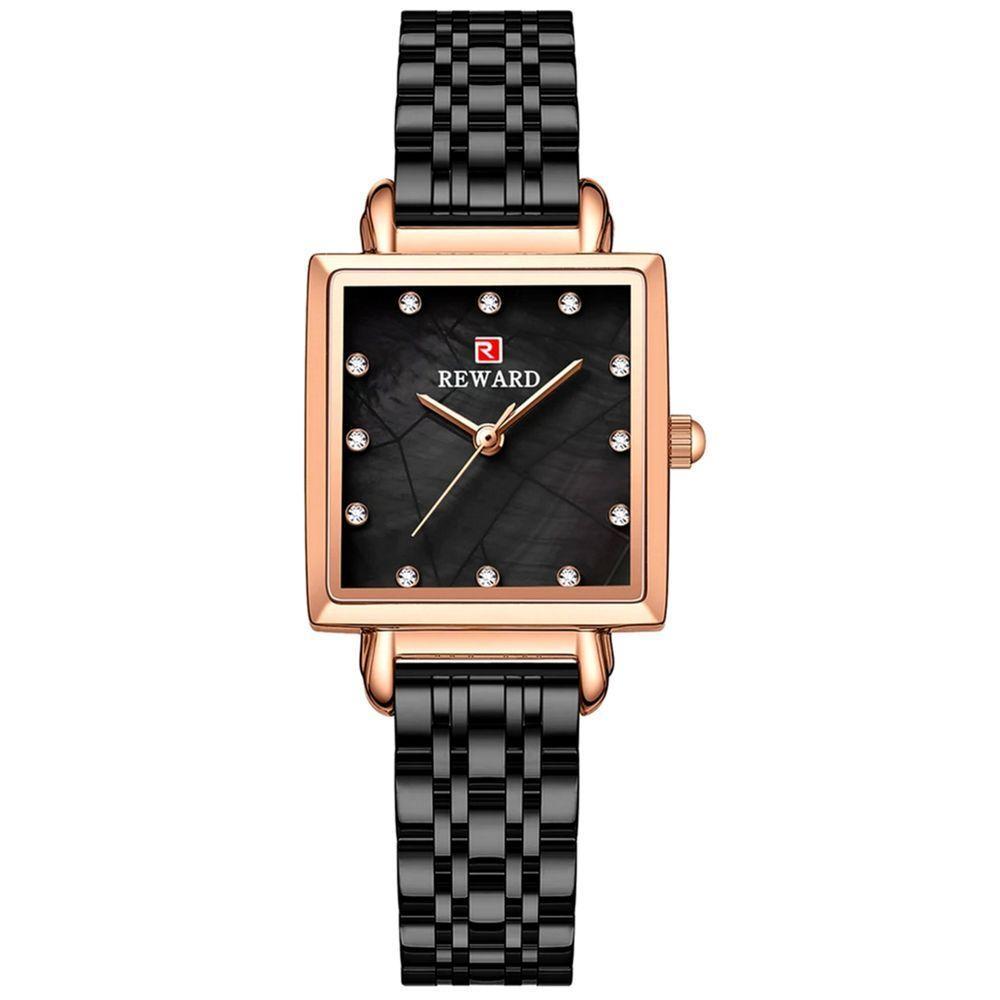 Relógio De Pulso De Quartzo Quadrado Feminino Impermeável Com Strass Elegante Preto - 1