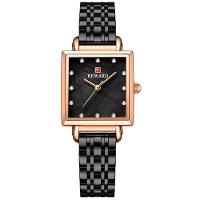 Relógio De Pulso De Quartzo Quadrado Feminino Impermeável Com Strass Elegante Preto - 1