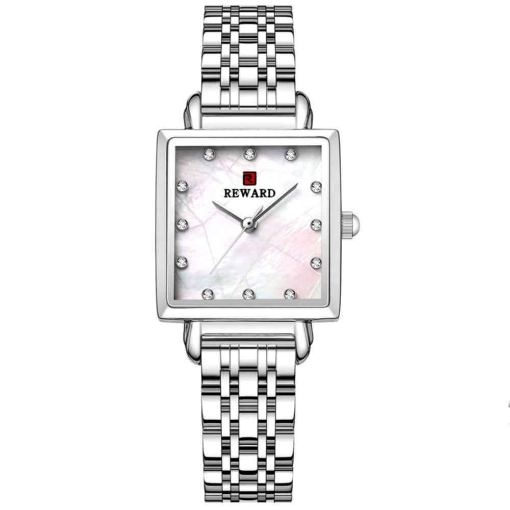 Relógio De Pulso De Quartzo Quadrado Feminino Impermeável Com Strass Elegante Prata - 1