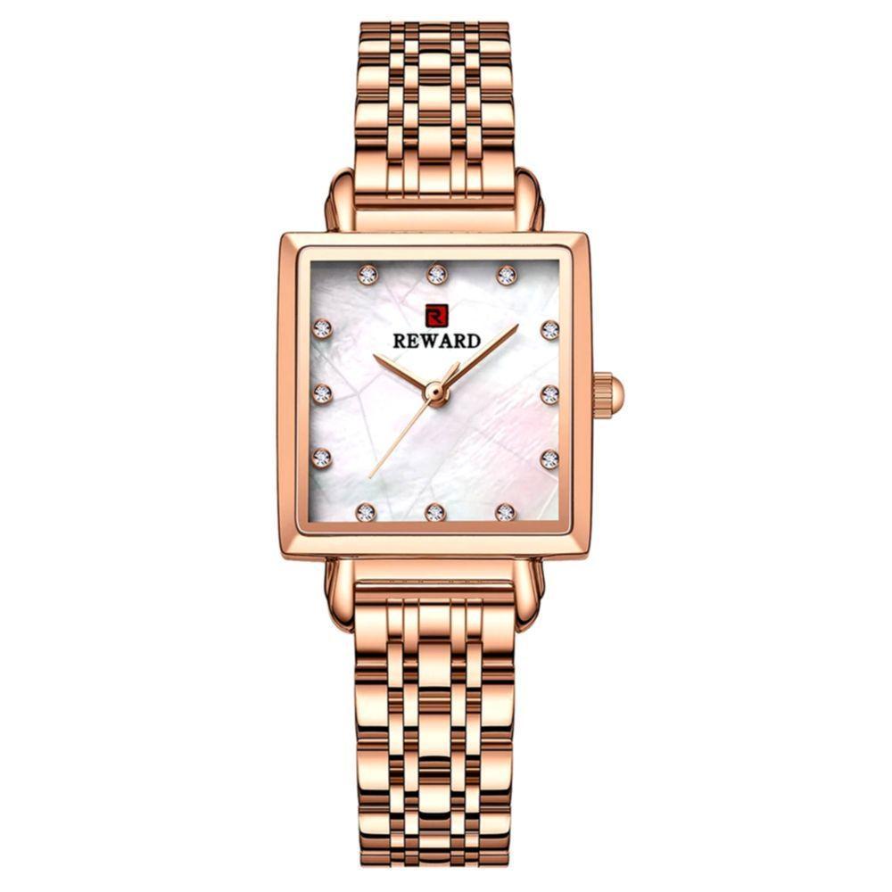Relógio De Pulso De Quartzo Quadrado Feminino Impermeável Com Strass Elegante Rose - 1