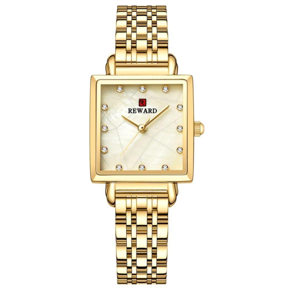 Relógio De Pulso De Quartzo Quadrado Feminino Impermeável Com Strass Elegante Dourado - 1