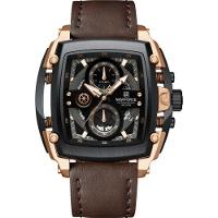 Relógio Masculino Mostrador Grande Design Tonneau à Prova D 'água Marrom Dourado - 1