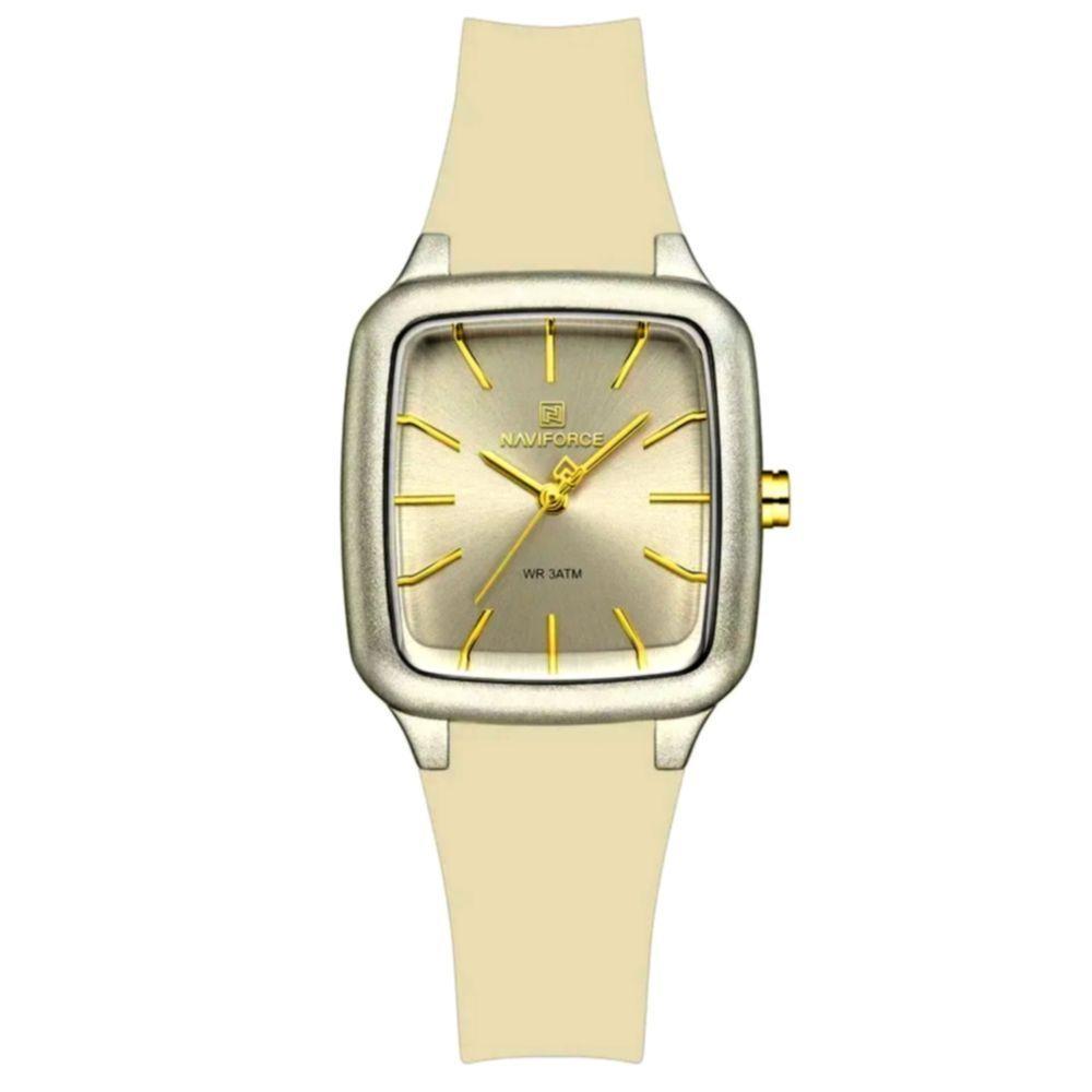 Relogio Feminino Design Quadrado Casual Simples Impermeavel Pulseira Silicone Bege - 1