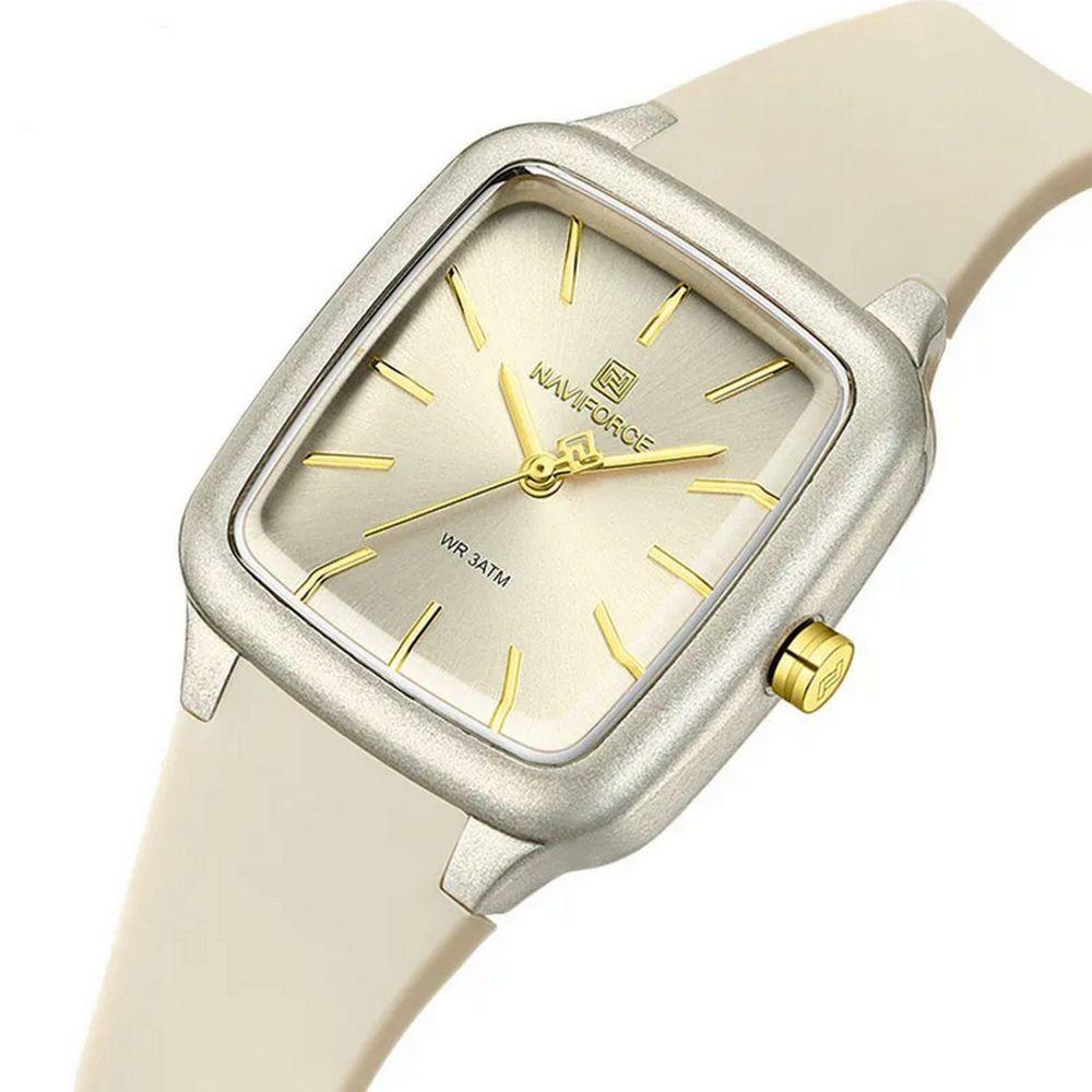 Relogio Feminino Design Quadrado Casual Simples Impermeavel Pulseira Silicone Bege - 2