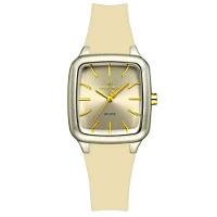 Relogio Feminino Design Quadrado Casual Simples Impermeavel Pulseira Silicone Bege - 1