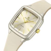 Relogio Feminino Design Quadrado Casual Simples Impermeavel Pulseira Silicone Bege - 2