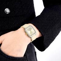 Relogio Feminino Design Quadrado Casual Simples Impermeavel Pulseira Silicone Bege - 4