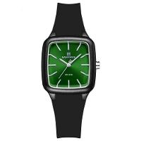 Relogio Feminino Design Quadrado Casual Simples Impermeavel Pulseira Silicone Preto Verde - 1