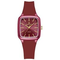 Relogio Feminino Design Quadrado Casual Simples Impermeavel Pulseira Silicone Vermelho - 1