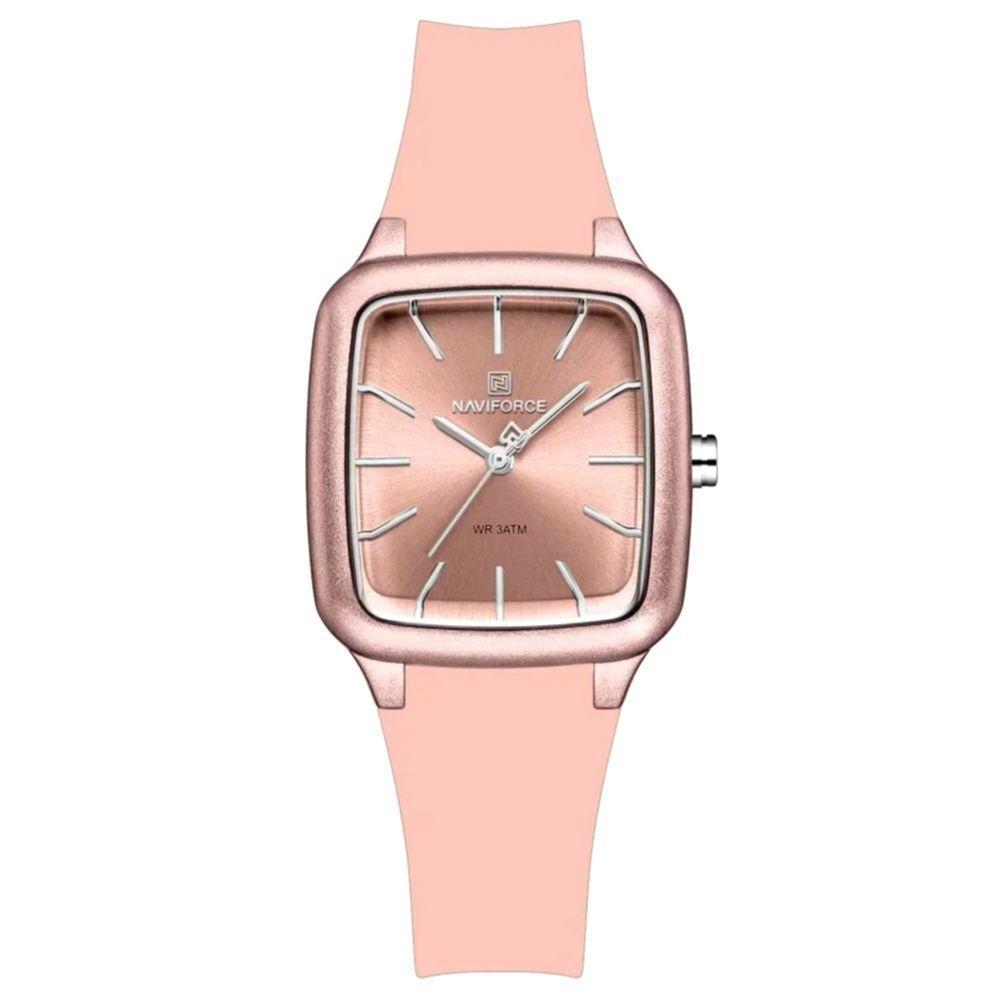 Relogio Feminino Design Quadrado Casual Simples Impermeavel Pulseira Silicone Rosa - 1