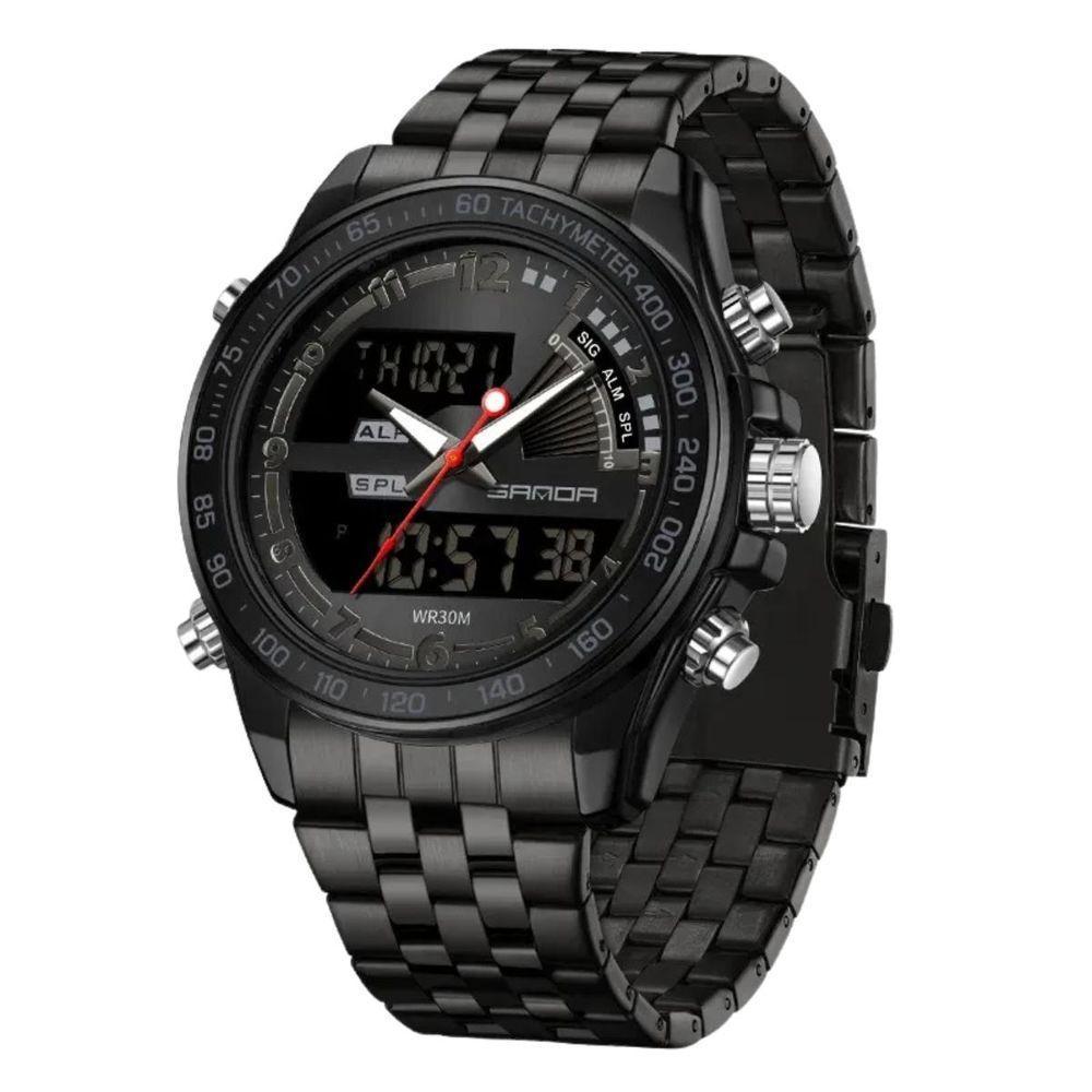 Relógio Multifuncional, Quartzo Eletrônico, Display Duplo 3307 Preto - 1