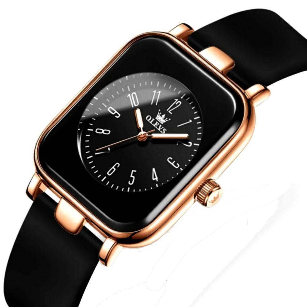 Relógio De Quartzo Para Mulheres Casual Pulseira De Silicone à Prova D'água Preto - 2