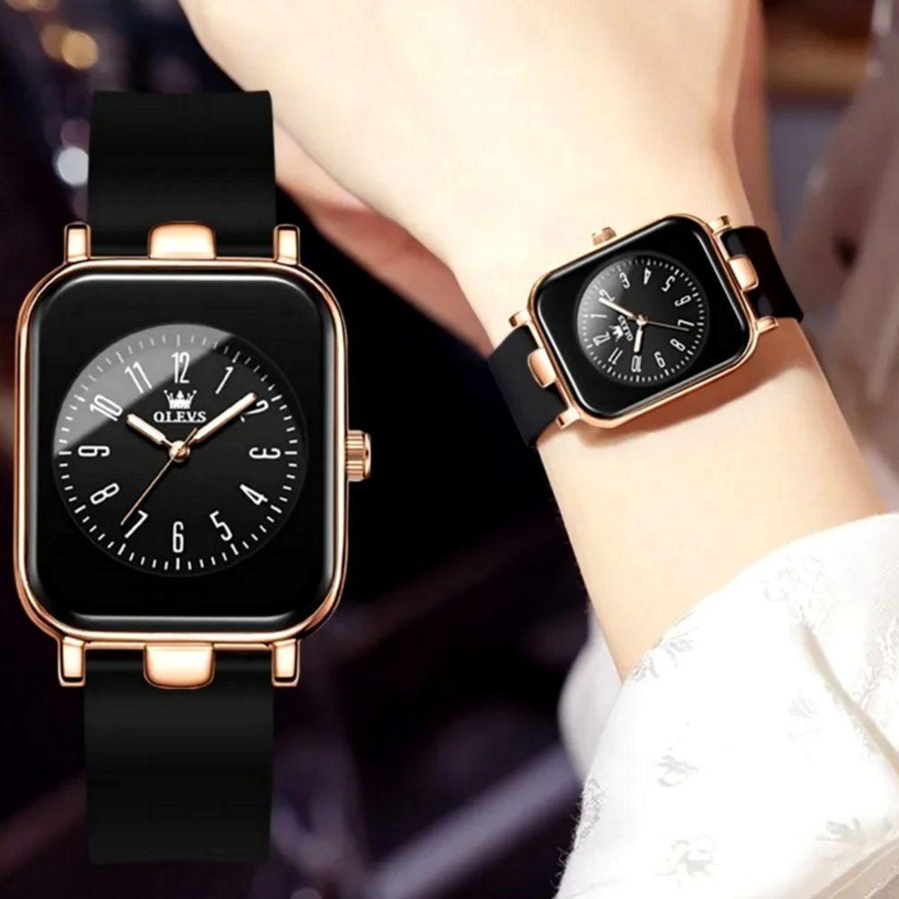 Relógio De Quartzo Para Mulheres Casual Pulseira De Silicone à Prova D'água Preto - 3