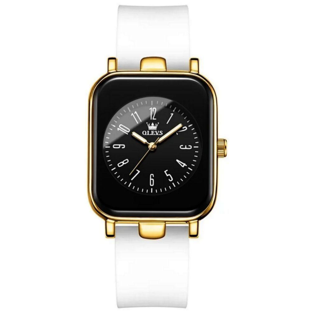 Relógio De Quartzo Para Mulheres Casual Pulseira De Silicone à Prova D'água Branco Dourado - 1