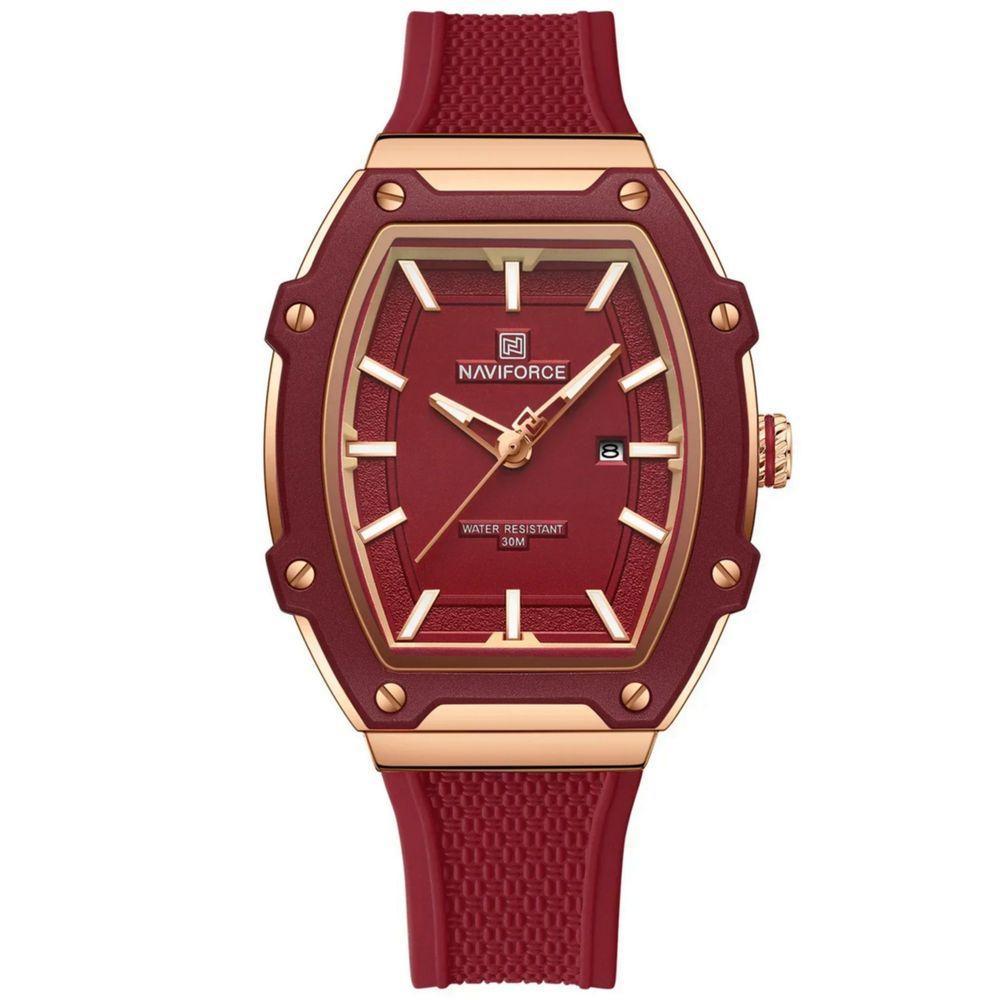 Relógio Feminino De Quartzo De Silicone Casual Tonneau Pulseira De Silicone Impermeavel Marsala - 1