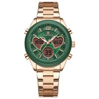 Relógio Feminino Design Coração Quartzo Analógico Lcd Digital Impermeavel Casual Verde Dourado - 1