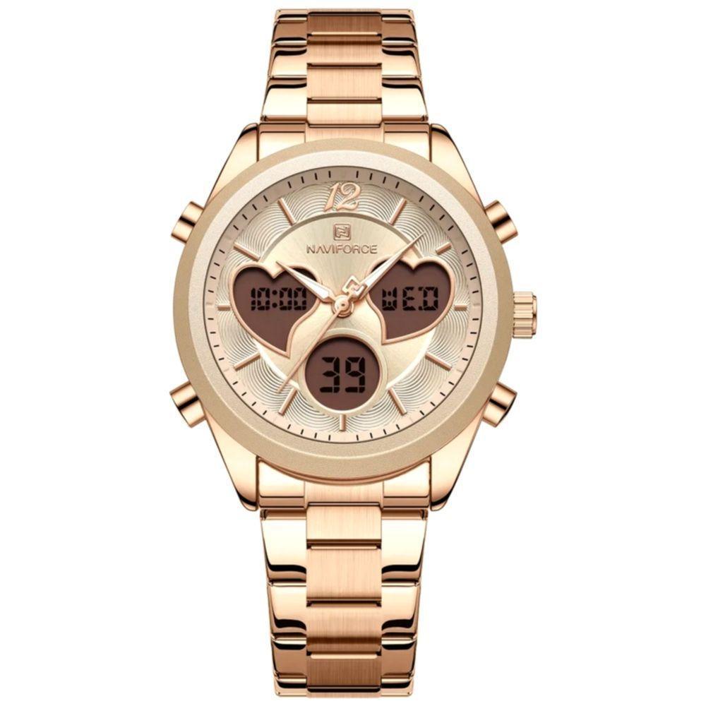 Relógio Feminino Design Coração Quartzo Analógico Lcd Digital Impermeavel Casual Dourado - 1