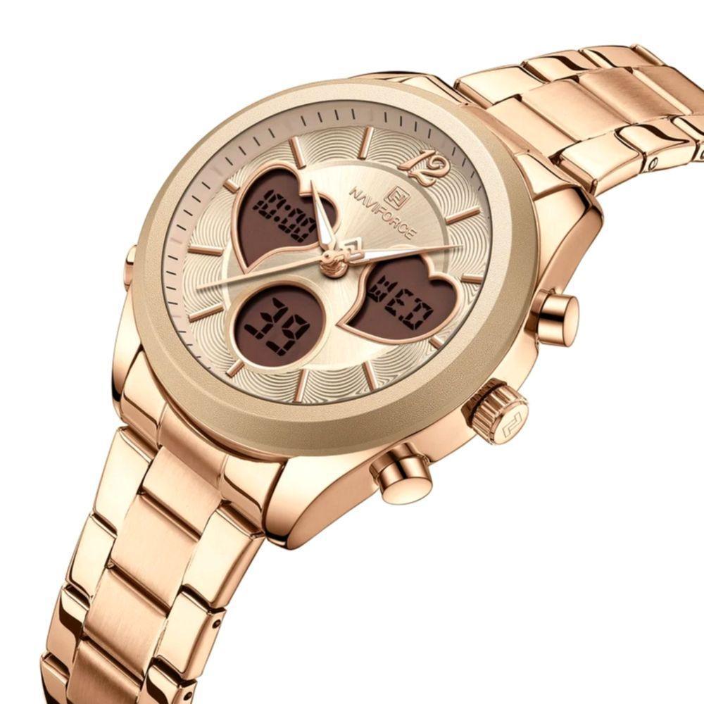 Relógio Feminino Design Coração Quartzo Analógico Lcd Digital Impermeavel Casual Dourado - 2