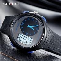 Relógio Sanda Eletrónico Digital De Dupla Exibição 50 M Design Preto Azul - 2