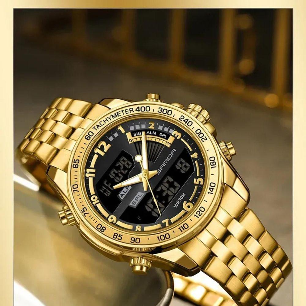 Relógio Multifuncional, Quartzo Eletrônico, Display Duplo 3307 Dourado - 2