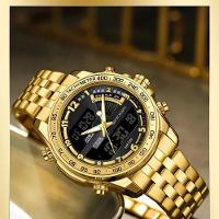 Relógio Multifuncional, Quartzo Eletrônico, Display Duplo 3307 Dourado - 2