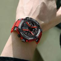 Relógio Digital Smael Com Movimento De Dupla Exibição, Caixa Redonda Vermelho - 2