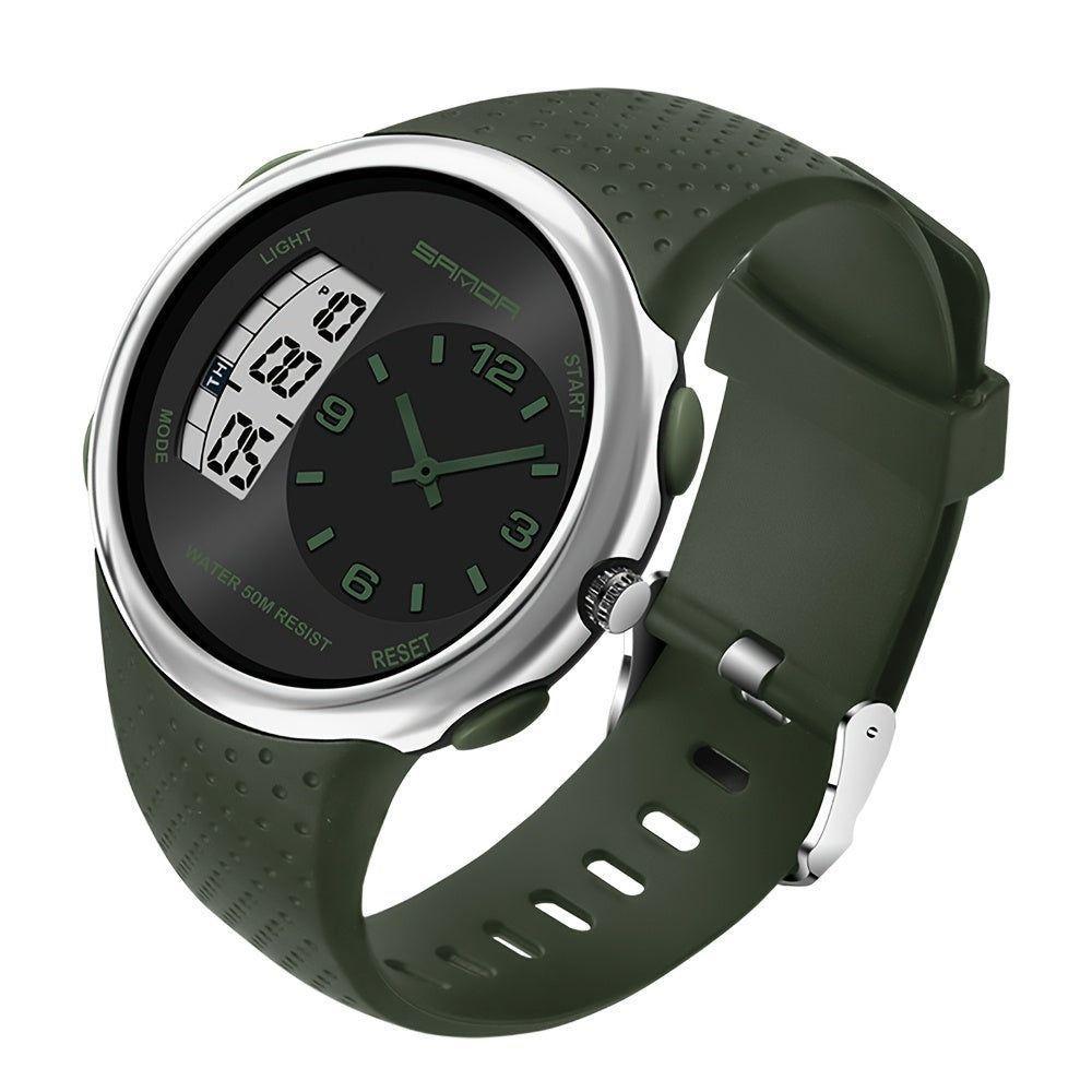 Relógio Sanda Eletrónico Digital De Dupla Exibição 50 M Design Preto Verde - 1