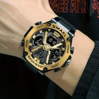 Relógio Digital Smael Com Movimento De Dupla Exibição, Caixa Redonda Dourado - 2