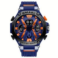 Relógio Digital Smael Com Movimento De Dupla Exibição, Caixa Redonda Azul - 1