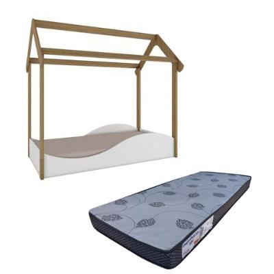 Kit Mini Cama Montessoriana Branco Carvalho Colchão Incluso