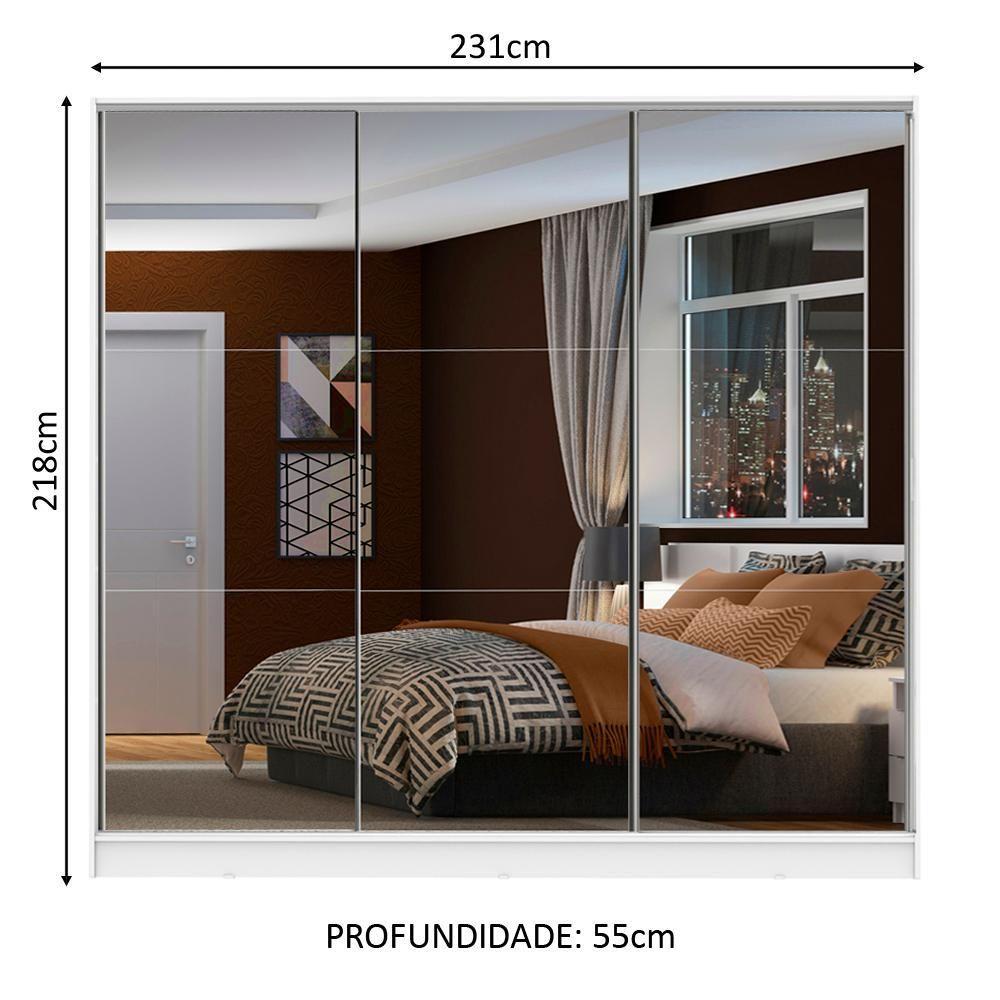 Guarda Roupa Casal 100% MDF Zurique 3 Portas de Correr com Espelho Madesa - 4