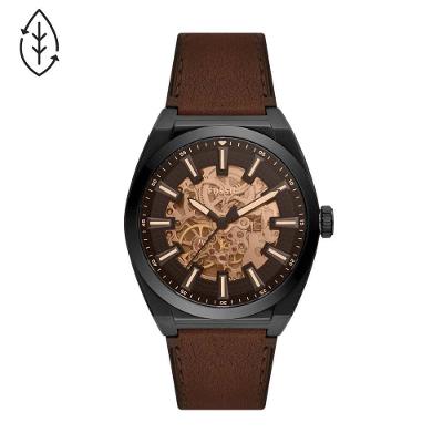 Relógio de Pulso Masculino Everett Analógico Couro Preto e Marrom Fossil
