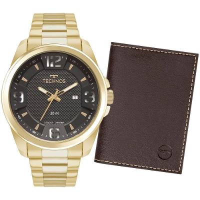 Kit de Relógio Masculino 2117LFG-K1P Analógico Pulseira de Aço Dourado Technos
