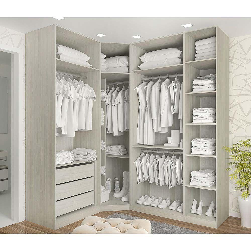 Guarda Roupa Canto, 3 Gavetas, 4 Cabideiro Legno Crema - 1