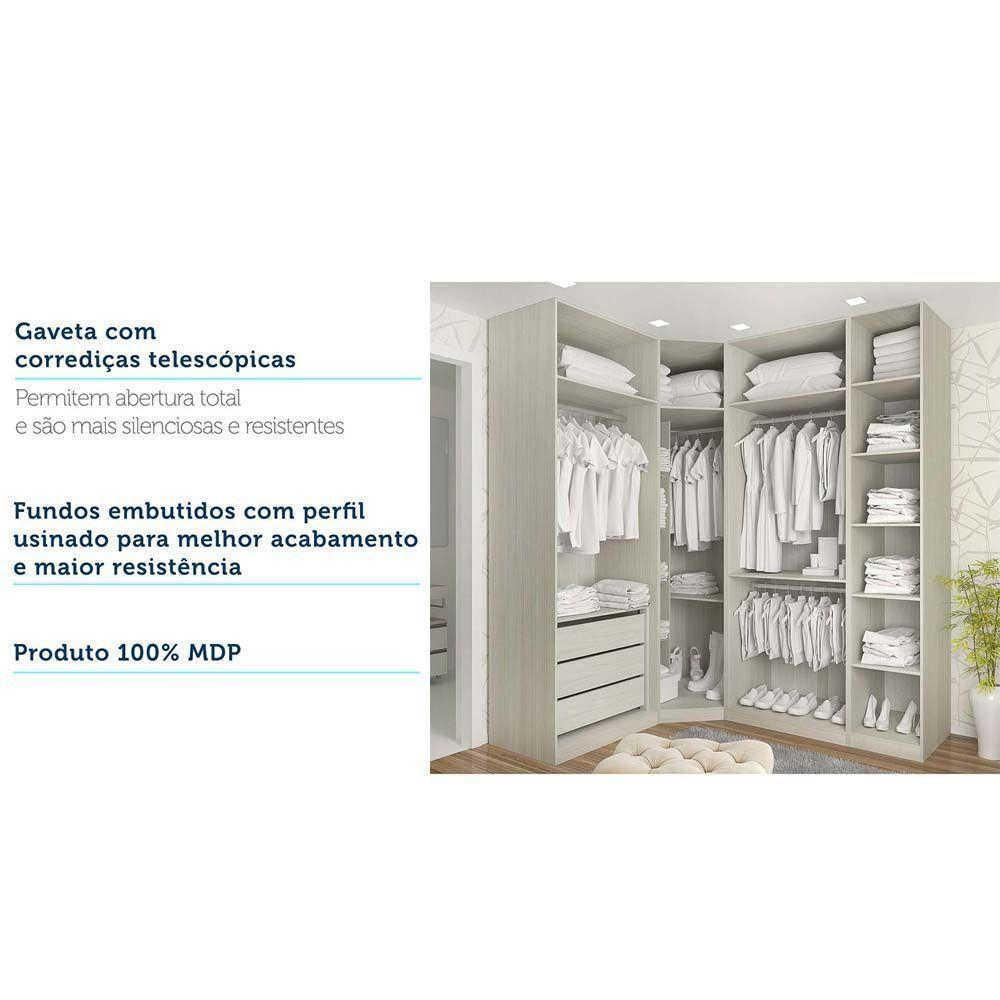 Guarda Roupa Canto, 3 Gavetas, 4 Cabideiro Legno Crema - 2