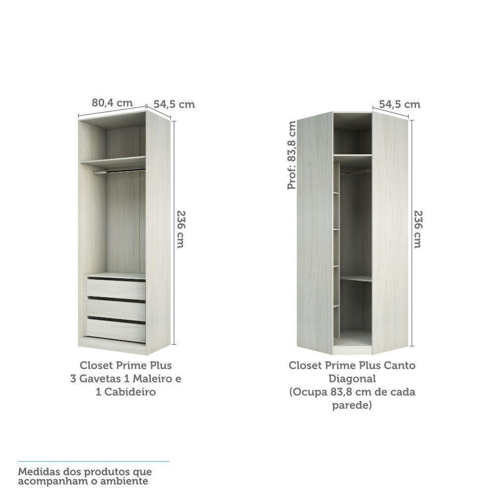 Guarda Roupa Canto, 3 Gavetas, 4 Cabideiro Legno Crema - 5