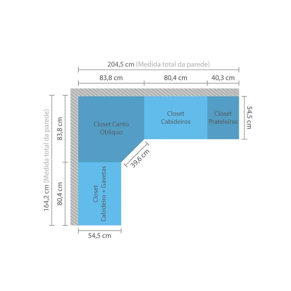 Guarda Roupa Canto, 3 Gavetas, 4 Cabideiro Legno Crema - 6