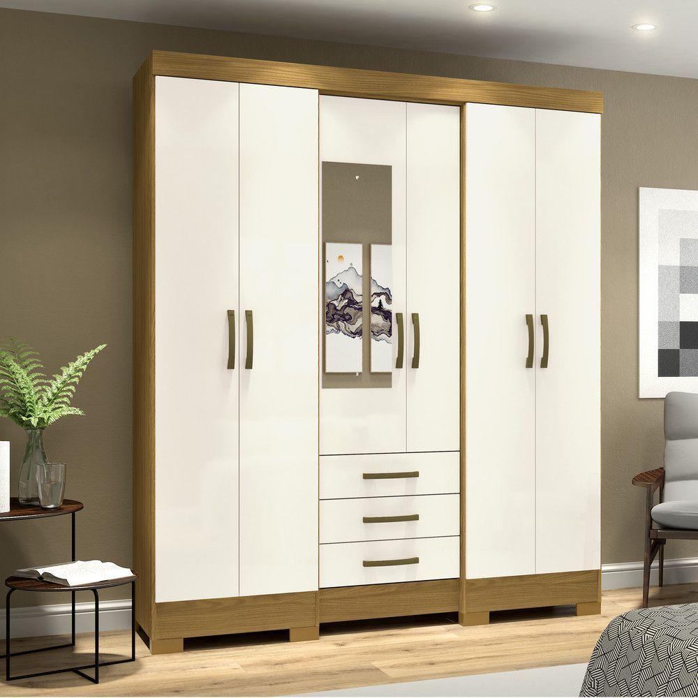 Guarda Roupa Casal 06 Portas 03 Gavetas Mentor Briz Nature Off White - 1