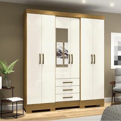 Guarda Roupa Casal Mentor 6 Portas Bater 3 Gavetas Nature Off White MDP com Espelho