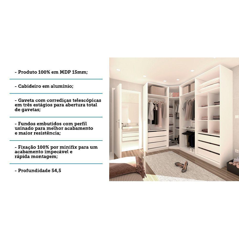 Guarda Roupa Canto 3 Peças, 6 Gavetas, 4 Cabideiros Branco - 3