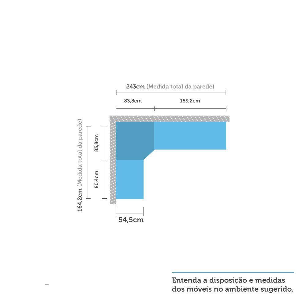 Guarda Roupa Canto 3 Peças, 6 Gavetas, 4 Cabideiros Branco - 4