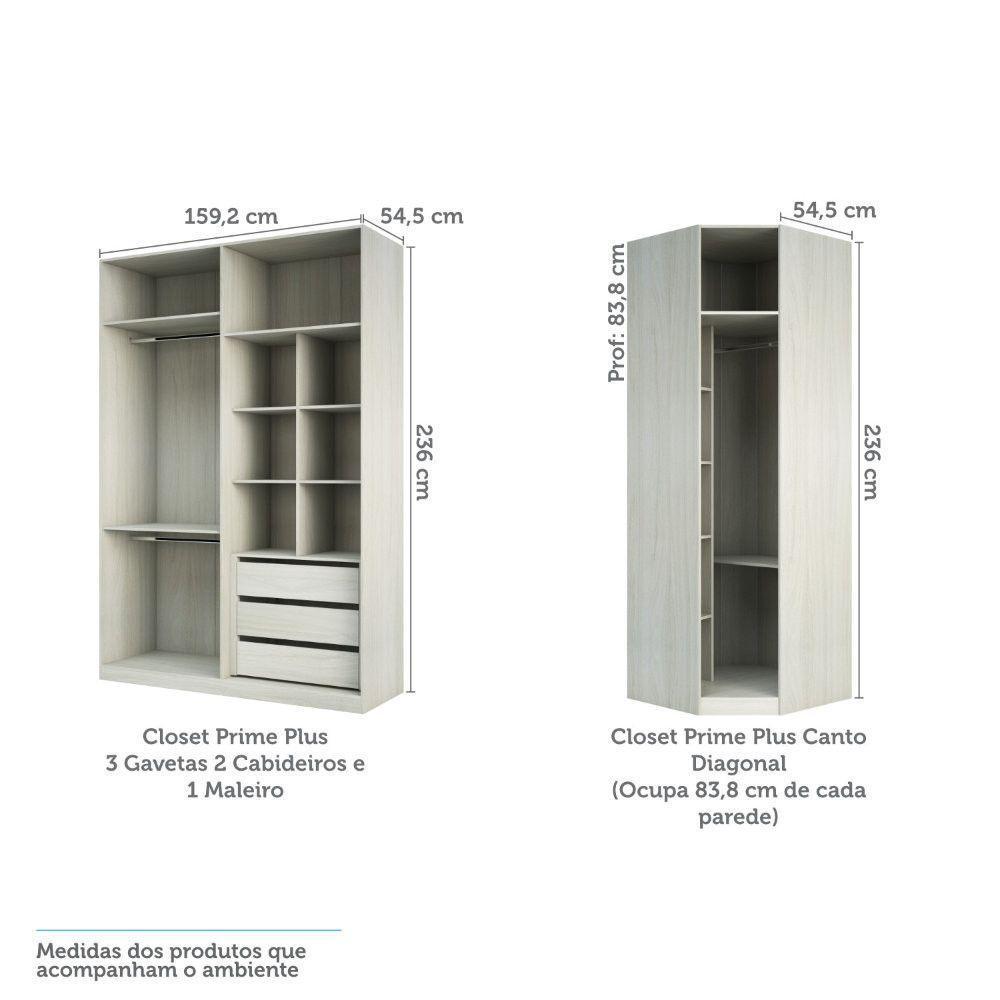 Guarda Roupa Canto 9 Gavetas, 5 Cabideiros Legno Crema - 4