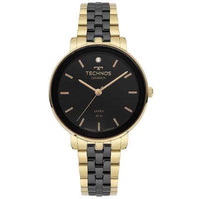 Relógio Feminino 2035MZL-1P Analógico Pulseira de Cerâmica Vidro Safira Preto Technos