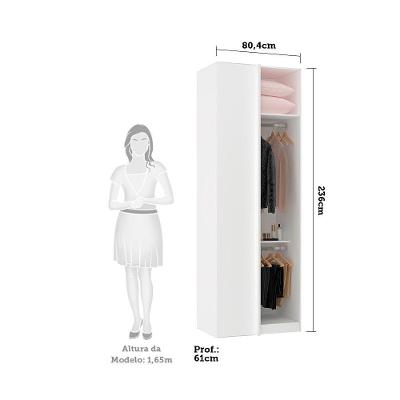 Guarda Roupa Canto Reto Prime Luciane 1 Porta de Bater Branco