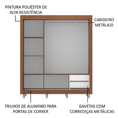 Guarda Roupa Casal Lyon 3 Portas de Correr 2 Gavetas Rustic-branco