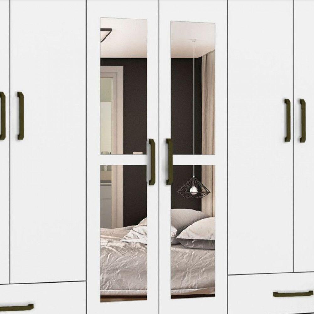 Guarda Roupa Casal Lu 6 Portas 4 Gavetas Com Espelho Branco - 6