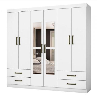 Guarda Roupa Casal Lu 6 Portas 4 Gavetas Com Espelho Branco
