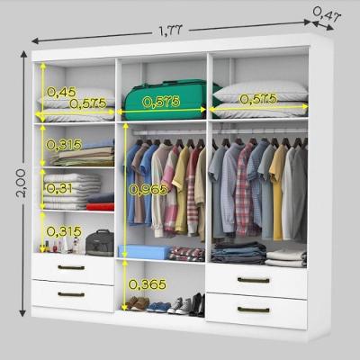 Guarda Roupa Casal Lu 6 Portas 4 Gavetas Branco MDP com Espelho Carioca Móveis