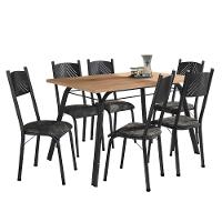 Conjunto De Mesa Sala De Jantar Lotus Com 6 Cadeiras Tampo Madeirado 1,36m Preto Floral Artefamol Preto/flor - 1